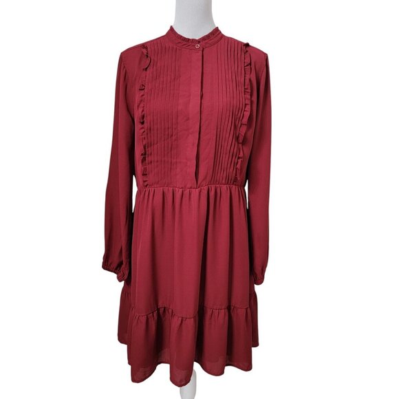 J.Crew Mercantile Size 16 Burgundy Red Tiered Ruffle Pintuck Front Dress - Picture 1 of 14